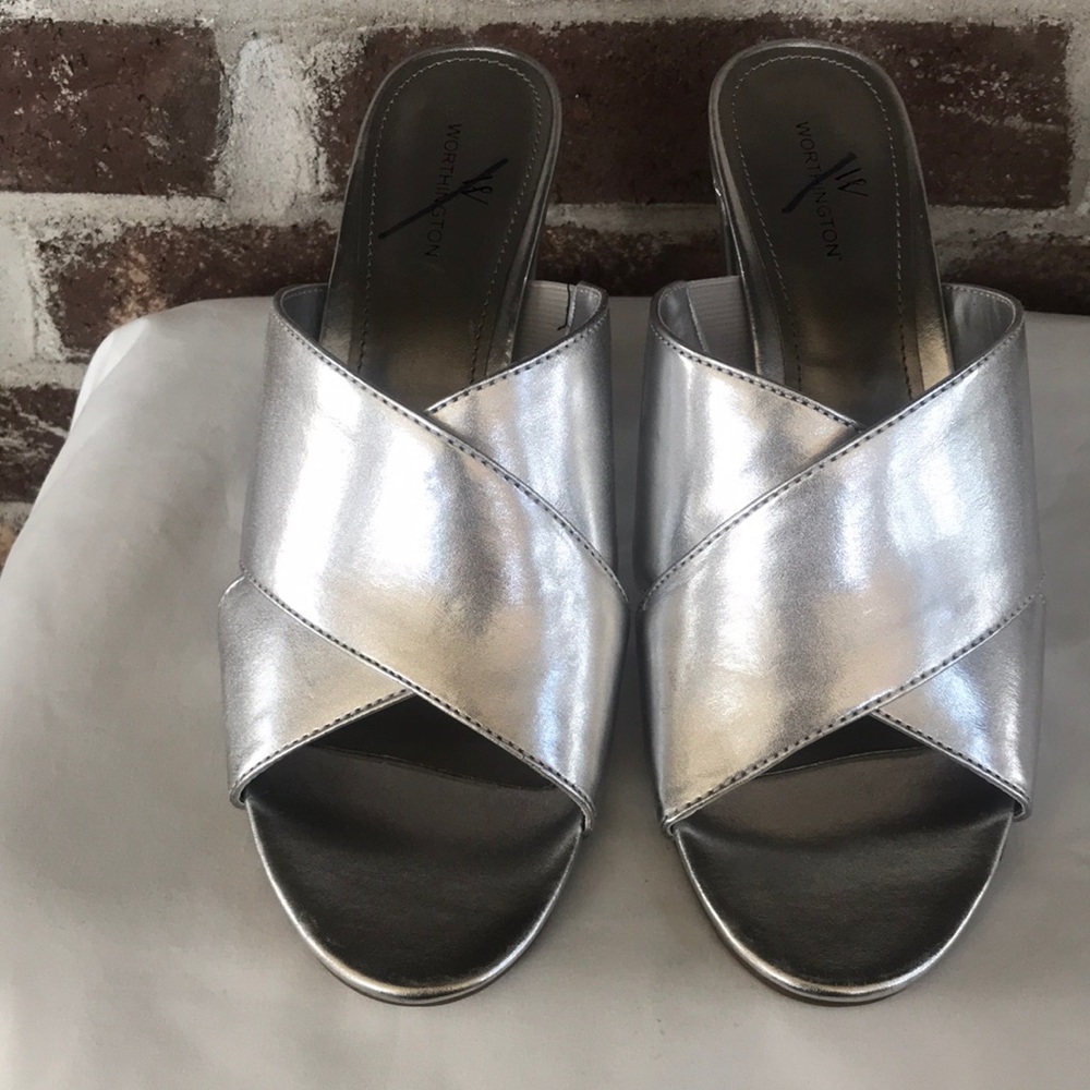 Worthington silver block heel